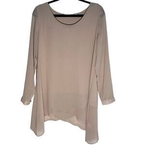 Soft Surroundings Blouse Women's Small Tan Lagenlook Chiffon Tiered Sharkbite